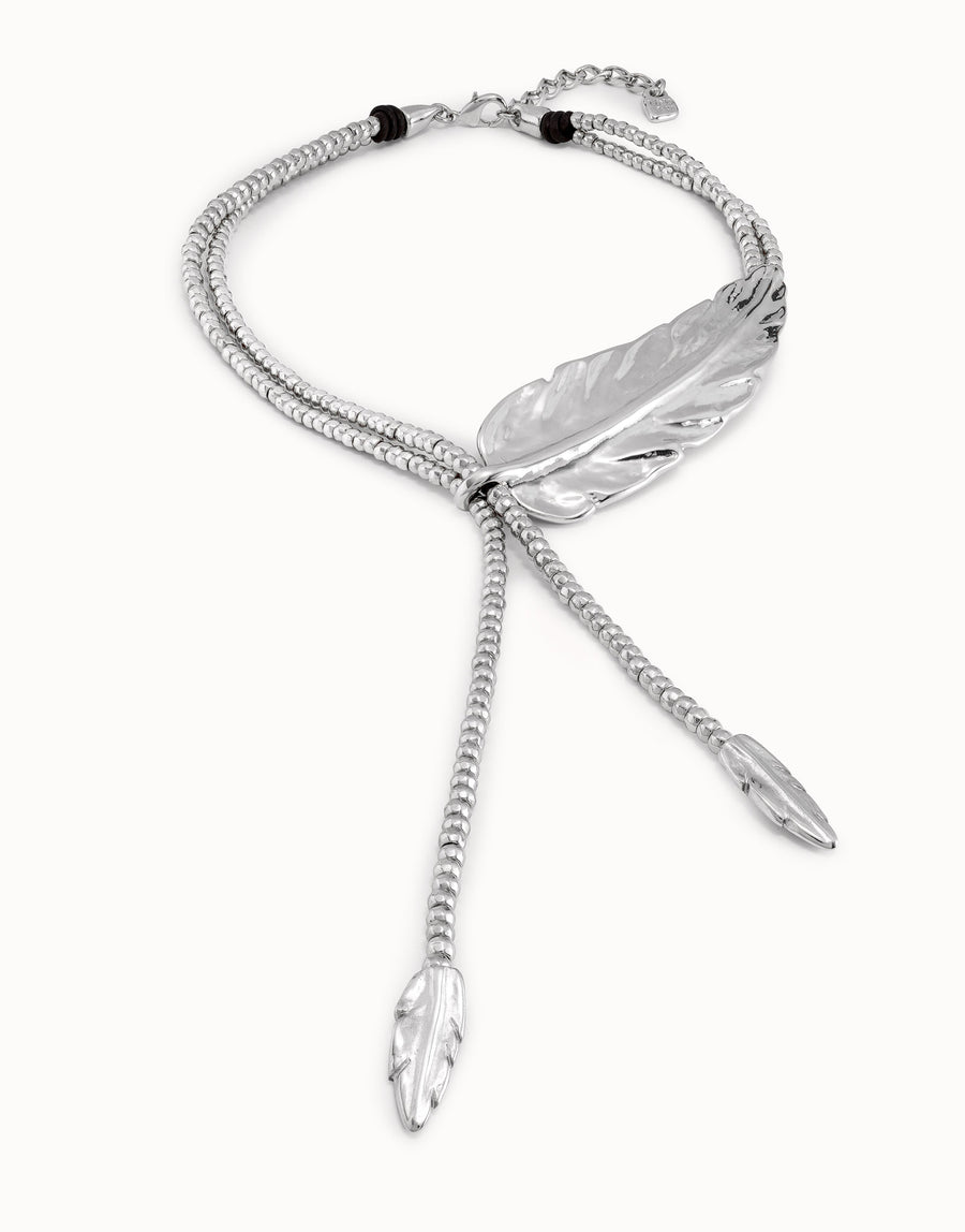 Silver Plated Heavy Feather Tassel Necklace