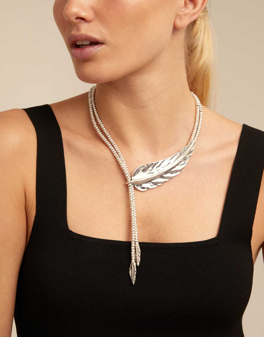 Silver Plated Heavy Feather Tassel Necklace