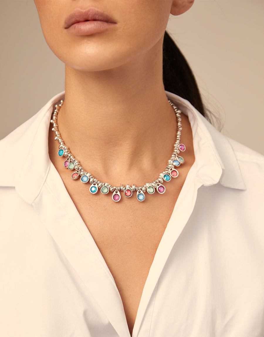 Silver Plated Multi Swarovski Crystal Necklace