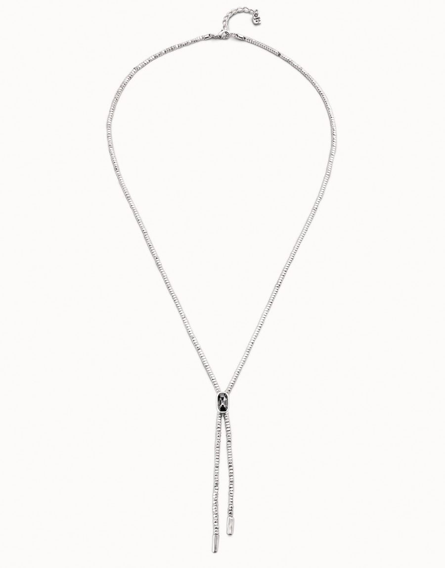 Silver Plated Grey Crystal Set Long Beaded Tassel Necklace