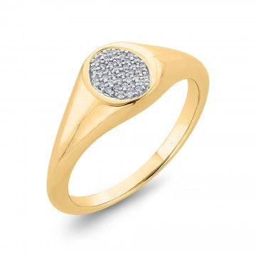 9ct Yellow Gold Pave Set Diamond Signet Ring