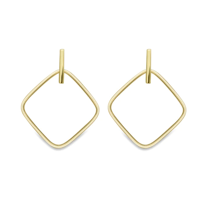 9ct Yellow Gold Large Open Square Drop Earrings