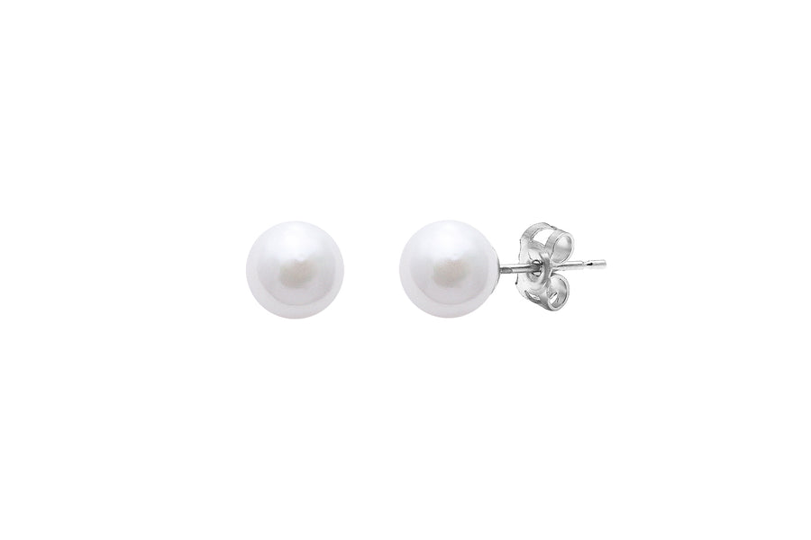 9ct White Gold White Akoya Cultured Pearl Stud Earrings