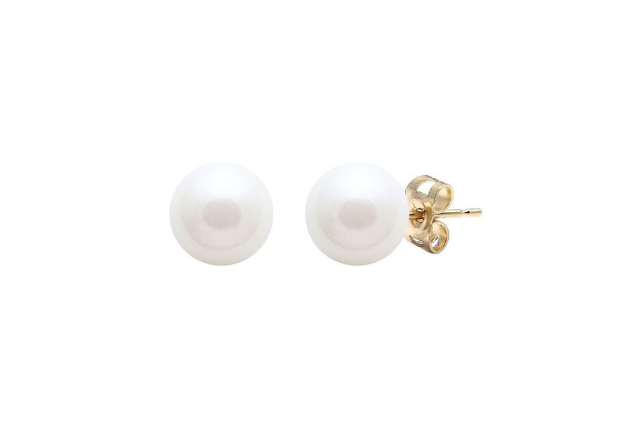 9ct Yellow Gold White Freshwater Pearl Stud Earrings