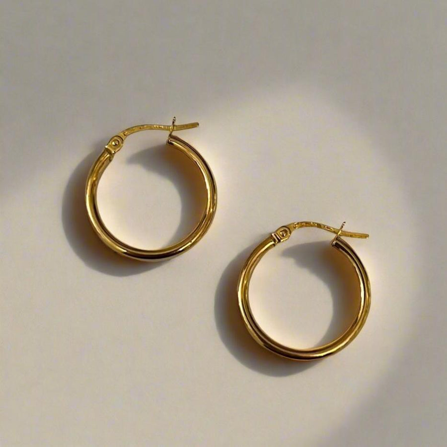 9ct Yellow Gold Medium Plain Hoop Earrings