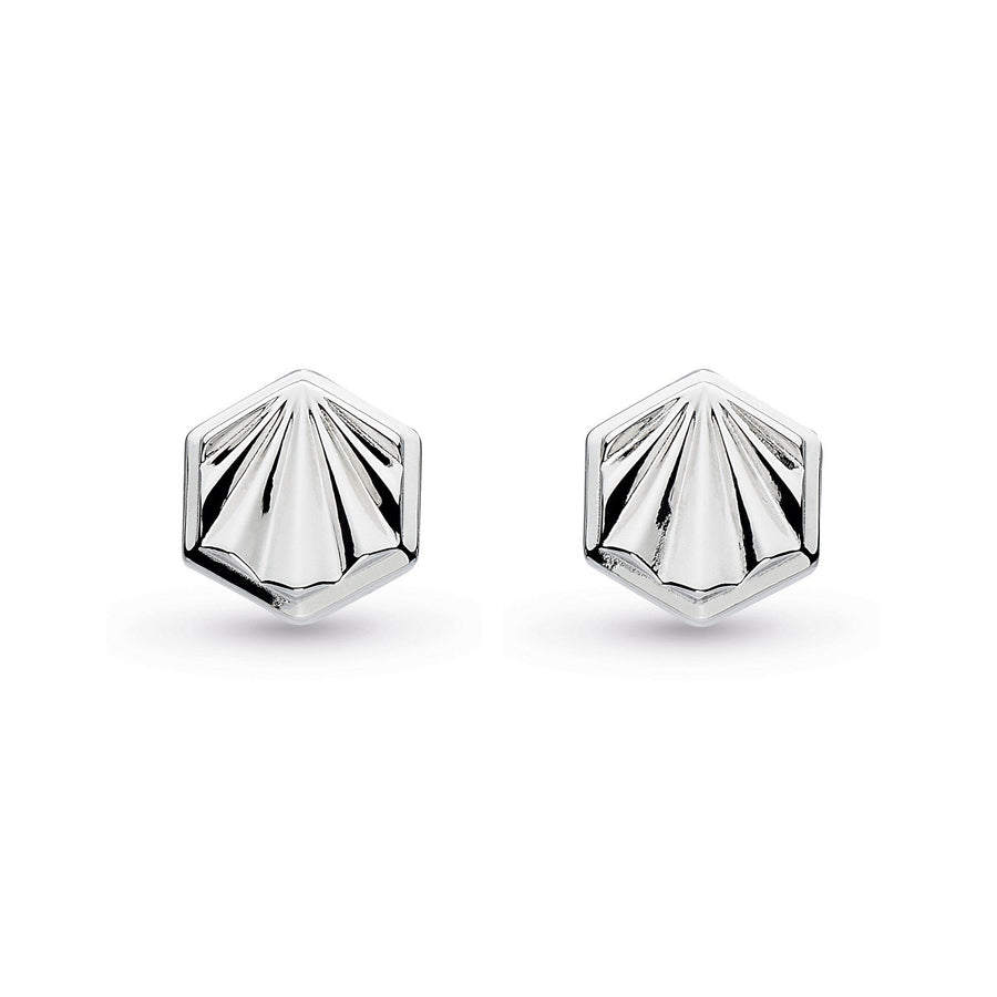 Kit Heath Sterling Silver Art Deco Hexagonal Stud Earrings