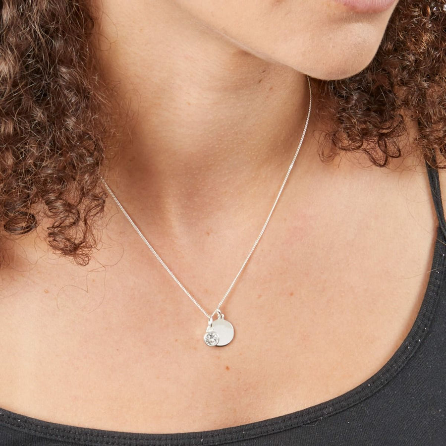 Sterling Silver April Birthstone Pendant & Disk With Chain