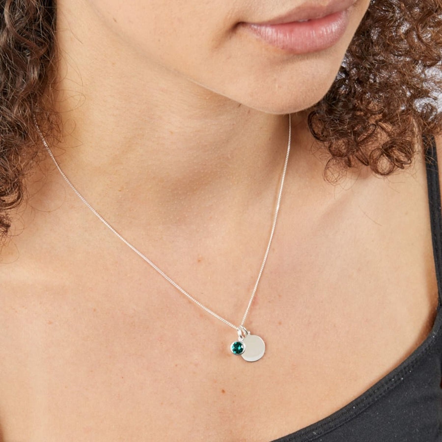 Sterling Silver May Birthstone Pendant & Disk With Chain