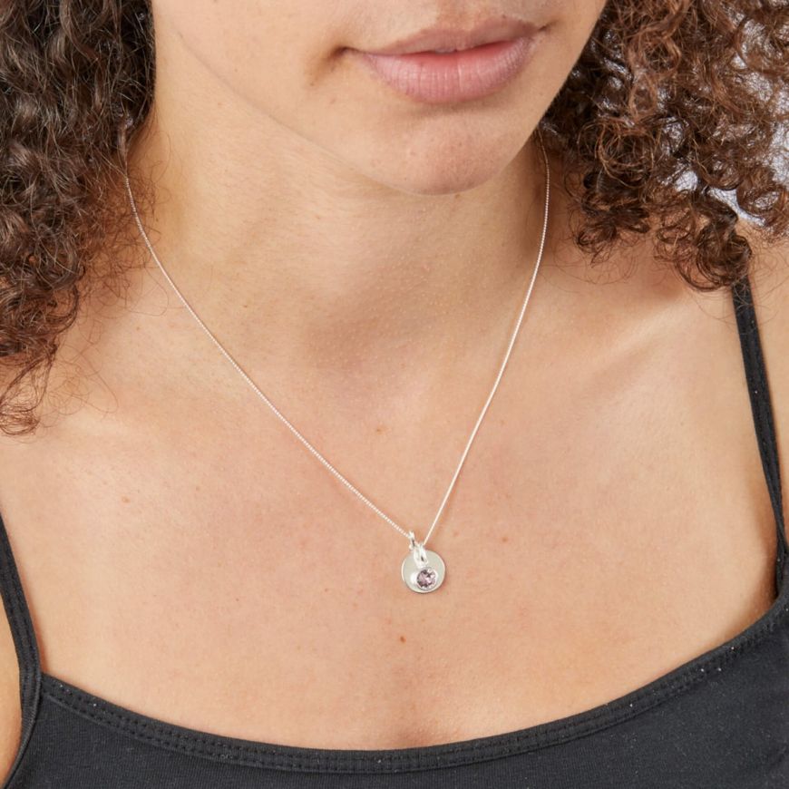 Sterling Silver June Birthstone Pendant & Disk With Chain