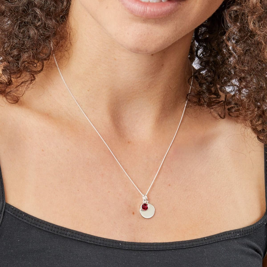 Sterling Silver July Birthstone Pendant & Disk With Chain