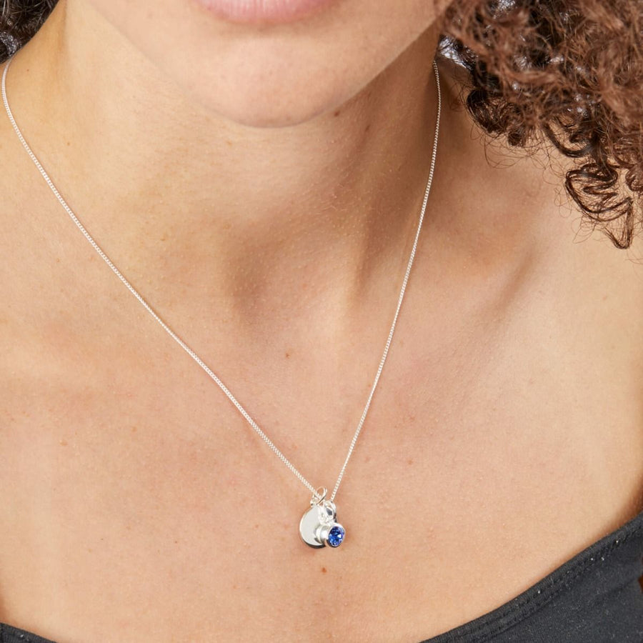 Sterling Silver September Birthstone Pendant & Disk With Chain