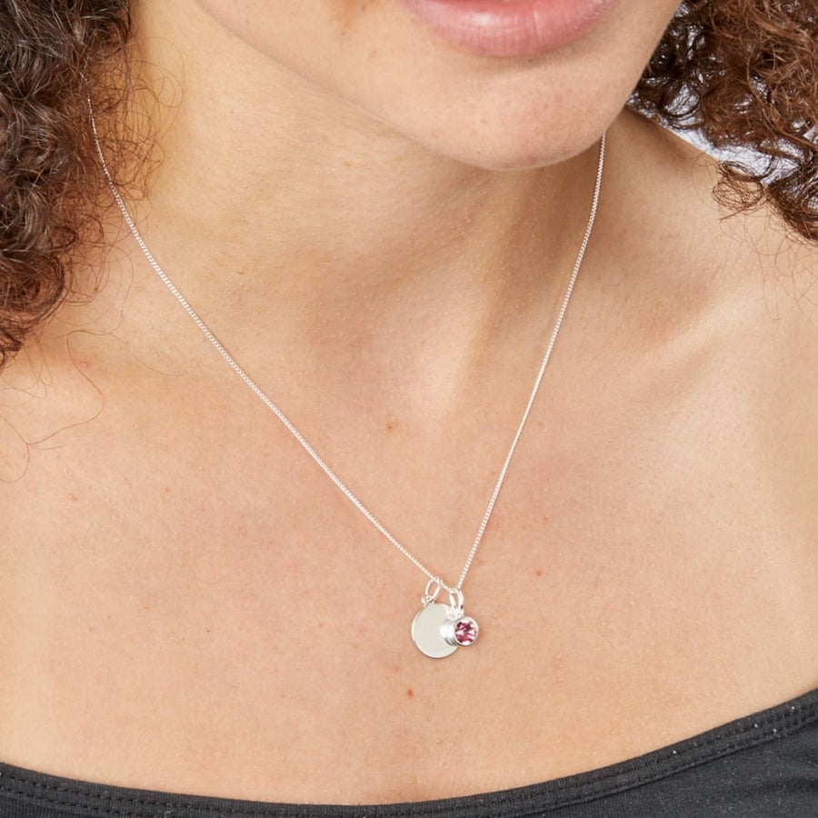 Sterling Silver October Birthstone Pendant & Disk With Chain
