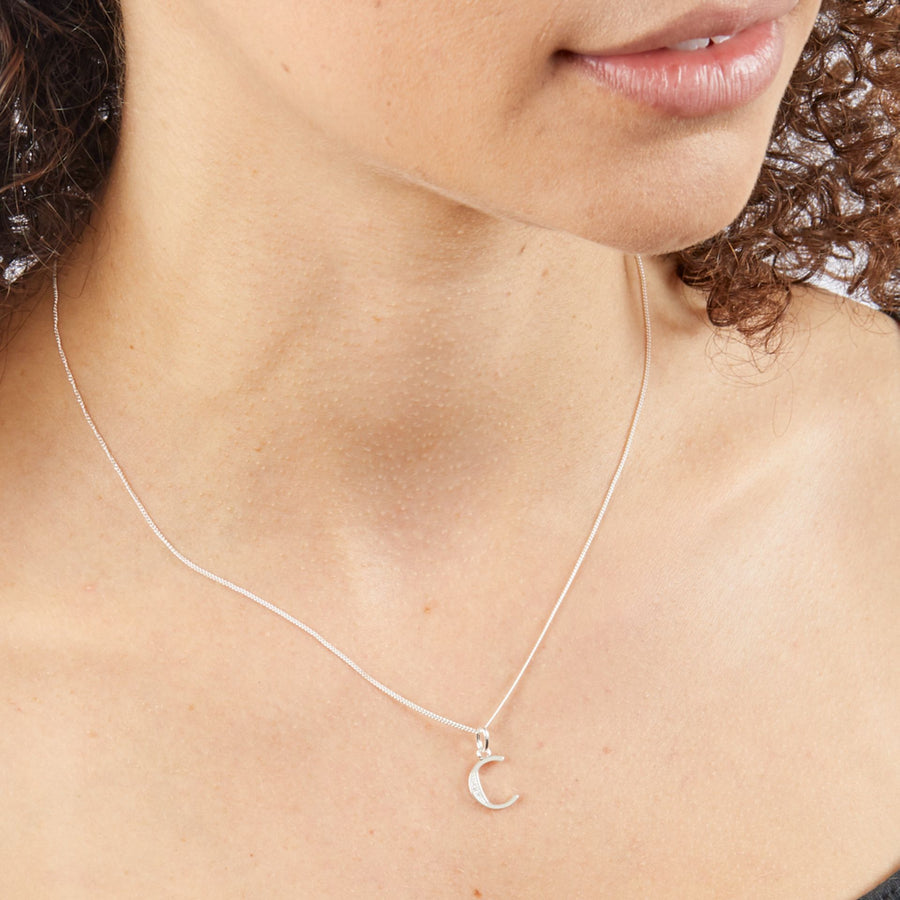 Sterling Silver CZ Art Deco 'C' Initial Pendant With Chain
