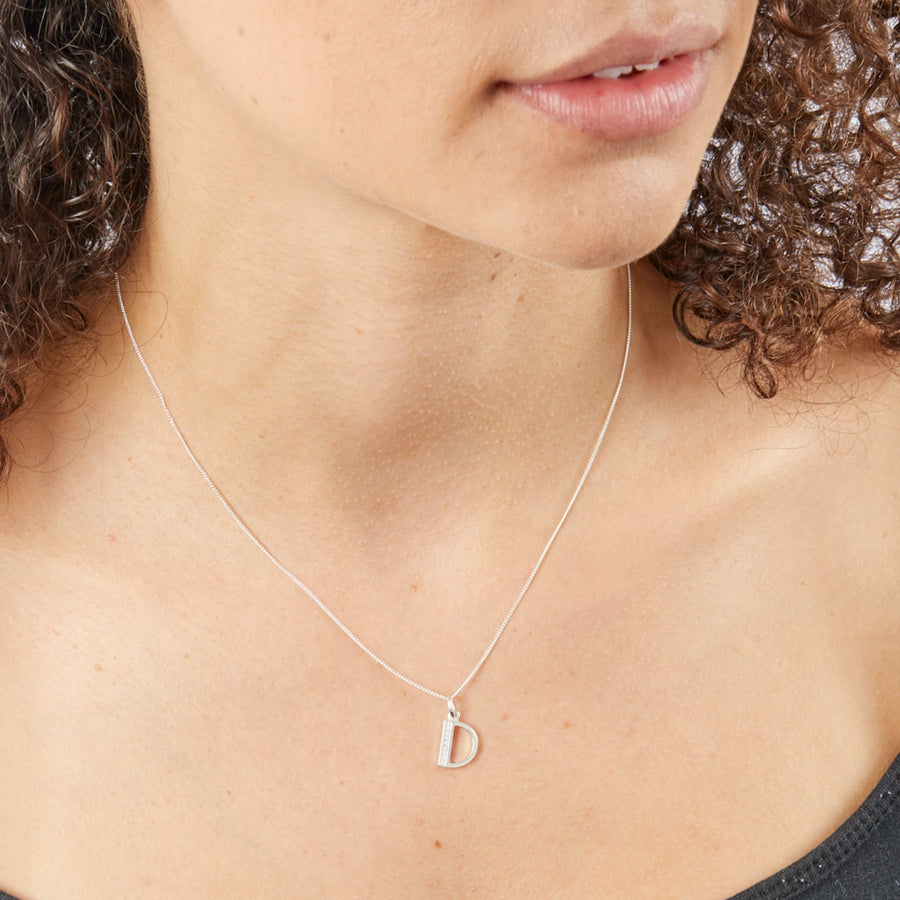 Sterling Silver CZ Art Deco 'D' Initial Pendant With Chain