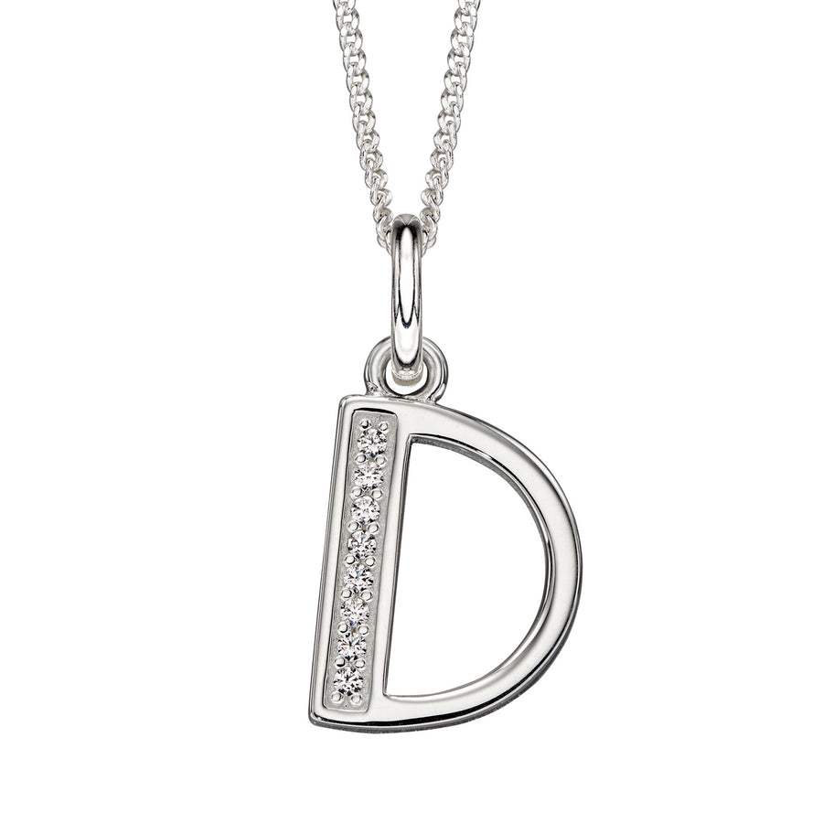 Sterling Silver CZ Art Deco 'D' Initial Pendant With Chain