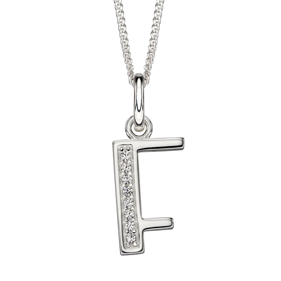 Sterling Silver CZ Art Deco 'F' Initial Pendant With Chain