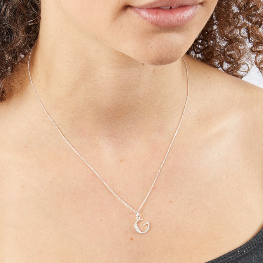 Sterling Silver CZ Art Deco 'G' Initial Pendant With Chain