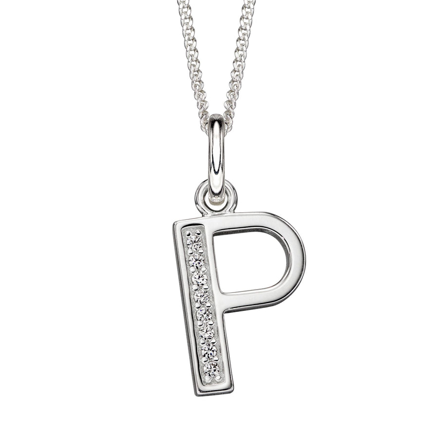 Sterling Silver CZ Art Deco 'P' Initial Pendant With Chain