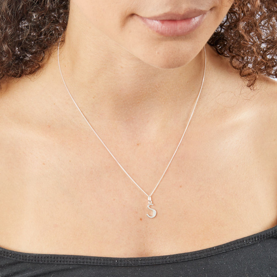 Sterling Silver CZ Art Deco 'S' Initial Pendant With Chain