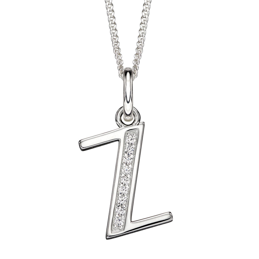 Sterling Silver CZ Art Deco 'Z' Initial Pendant With Chain