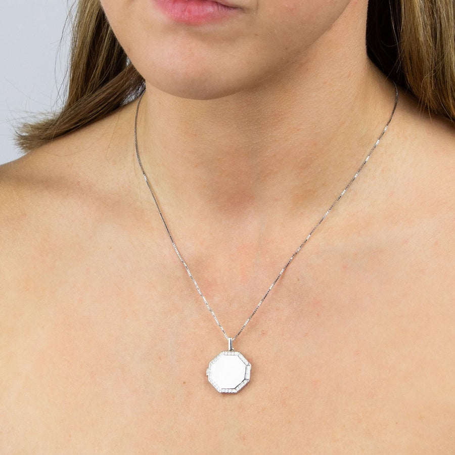 Fiorelli Sterling Silver CZ Octagonal Locket & Chain