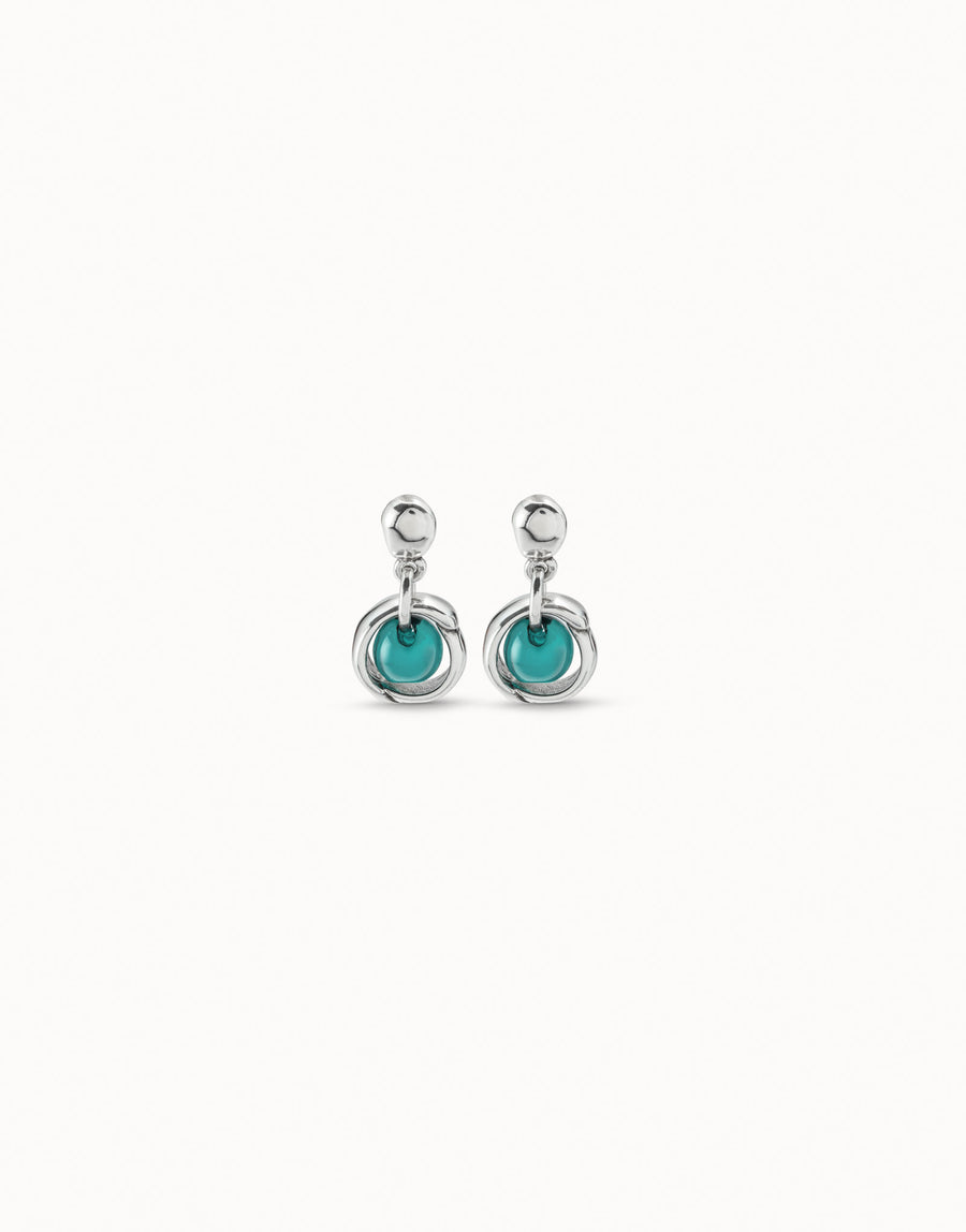 Silver Plated Dark Green Resin Stud Earrings