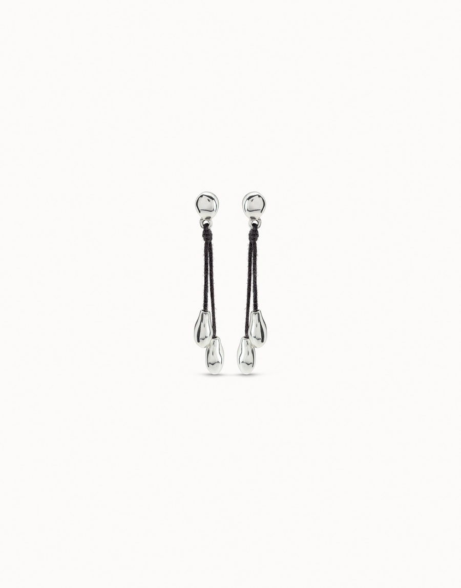 Silver Plated & Leather Cord Drop Stud Earrings