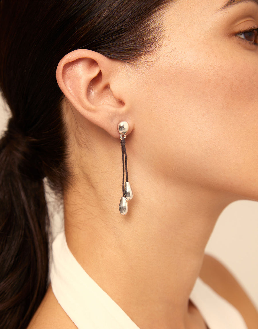 Silver Plated & Leather Cord Drop Stud Earrings
