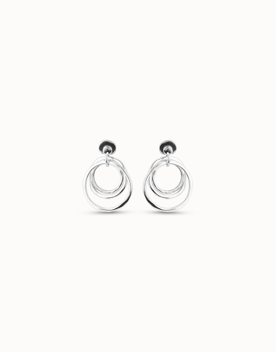 Silver Plated Open Circle Triple Hoop Drop Earrings