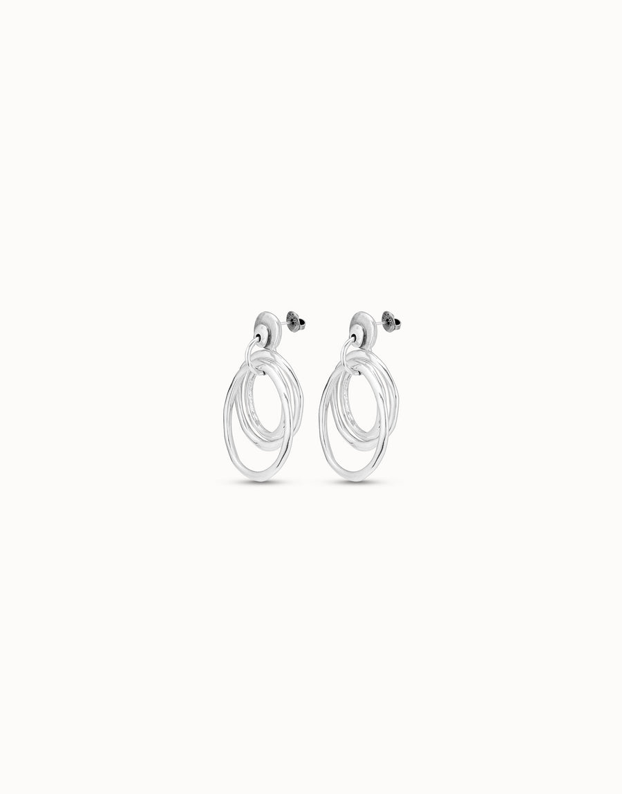 Silver Plated Open Circle Triple Hoop Drop Earrings