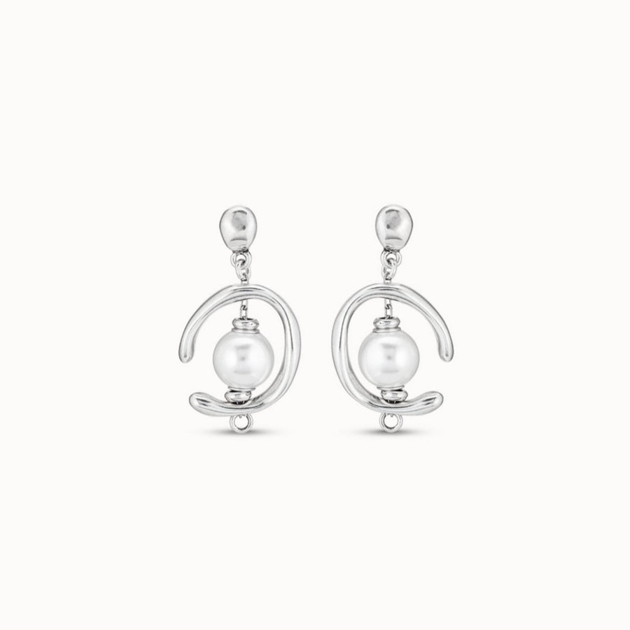 Silver Plated Pearl Encased Heavy Drop Stud Earrings