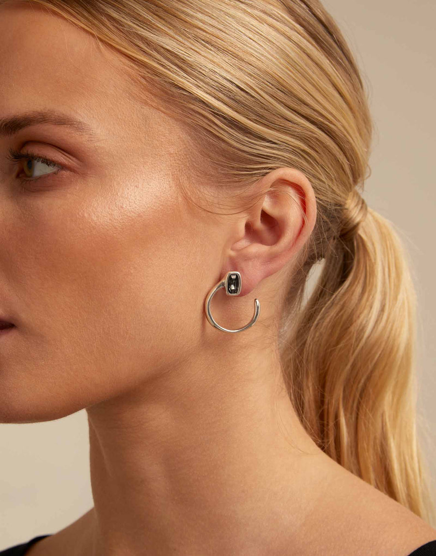Silver Plated Grey Smokey Crystal Needle Stud Earrings