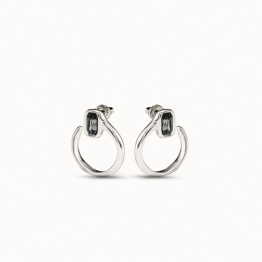 Silver Plated Grey Smokey Crystal Needle Stud Earrings