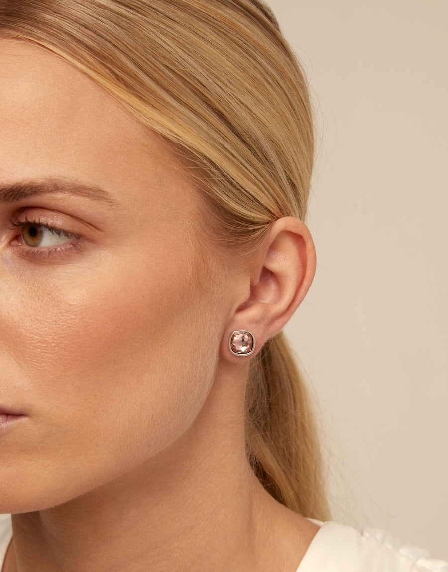 Silver Plated Pink Crystal Stud Earrings