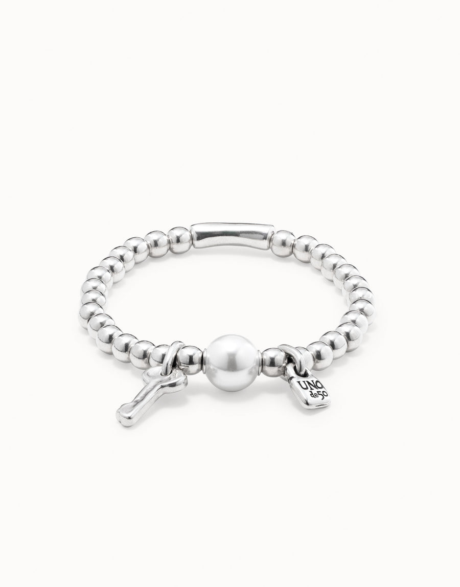 Silver Plated Lock and Key Beaded Pearl Bracelet