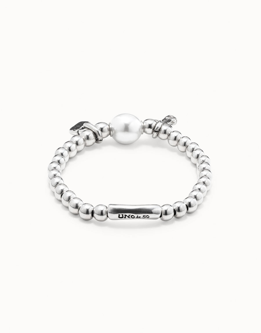 Silver Plated Lock and Key Beaded Pearl Bracelet