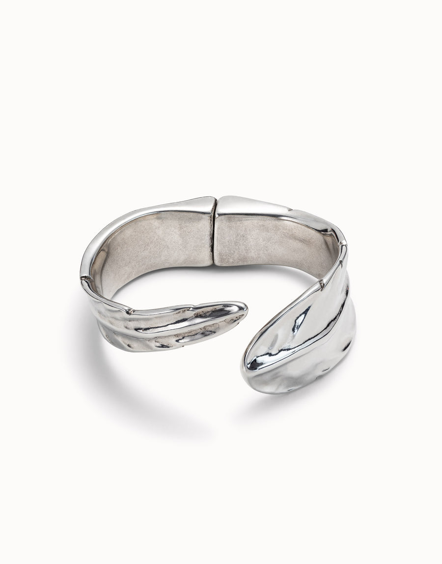 Silver Plated Hinged Feather Bangle