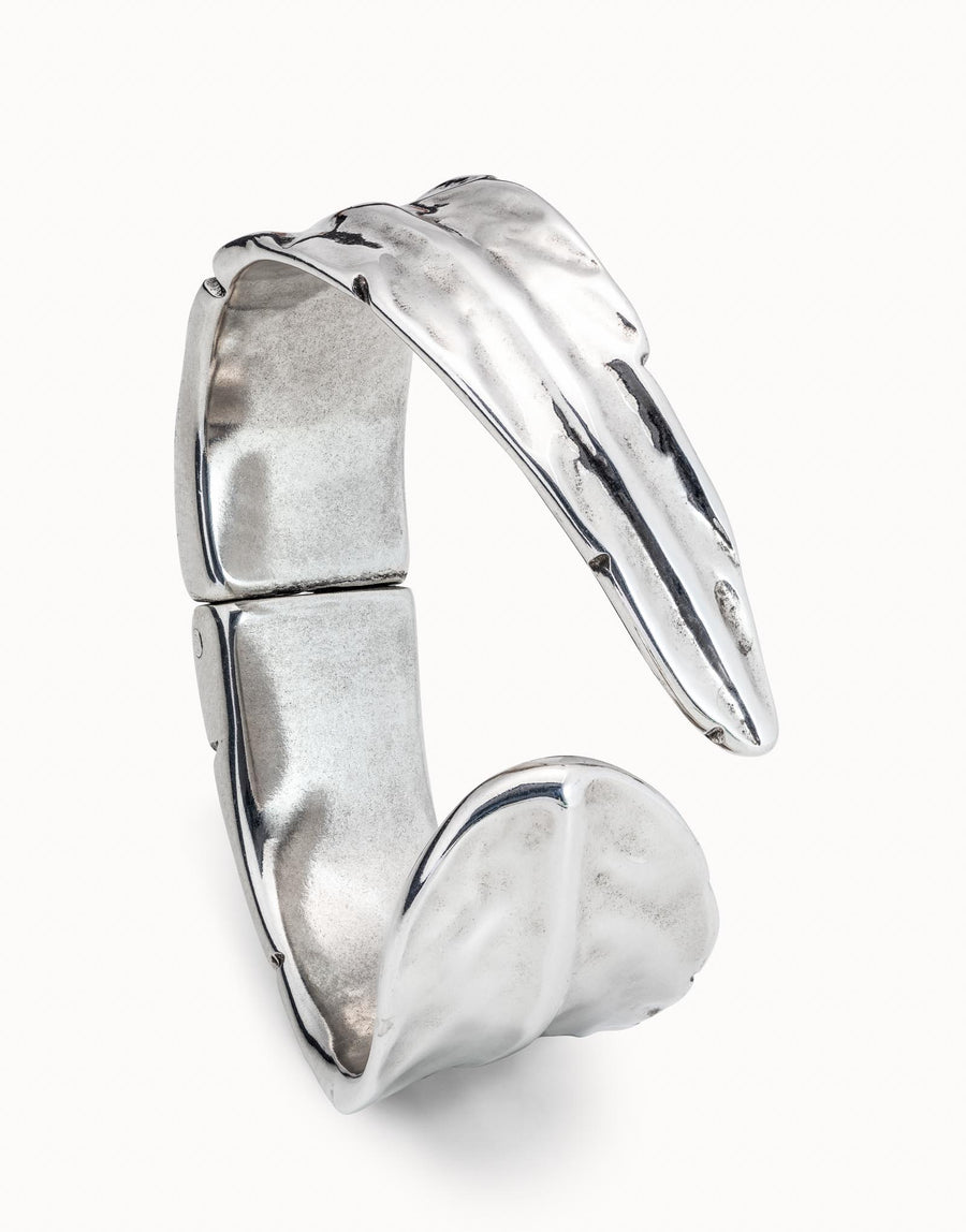 Silver Plated Hinged Feather Bangle