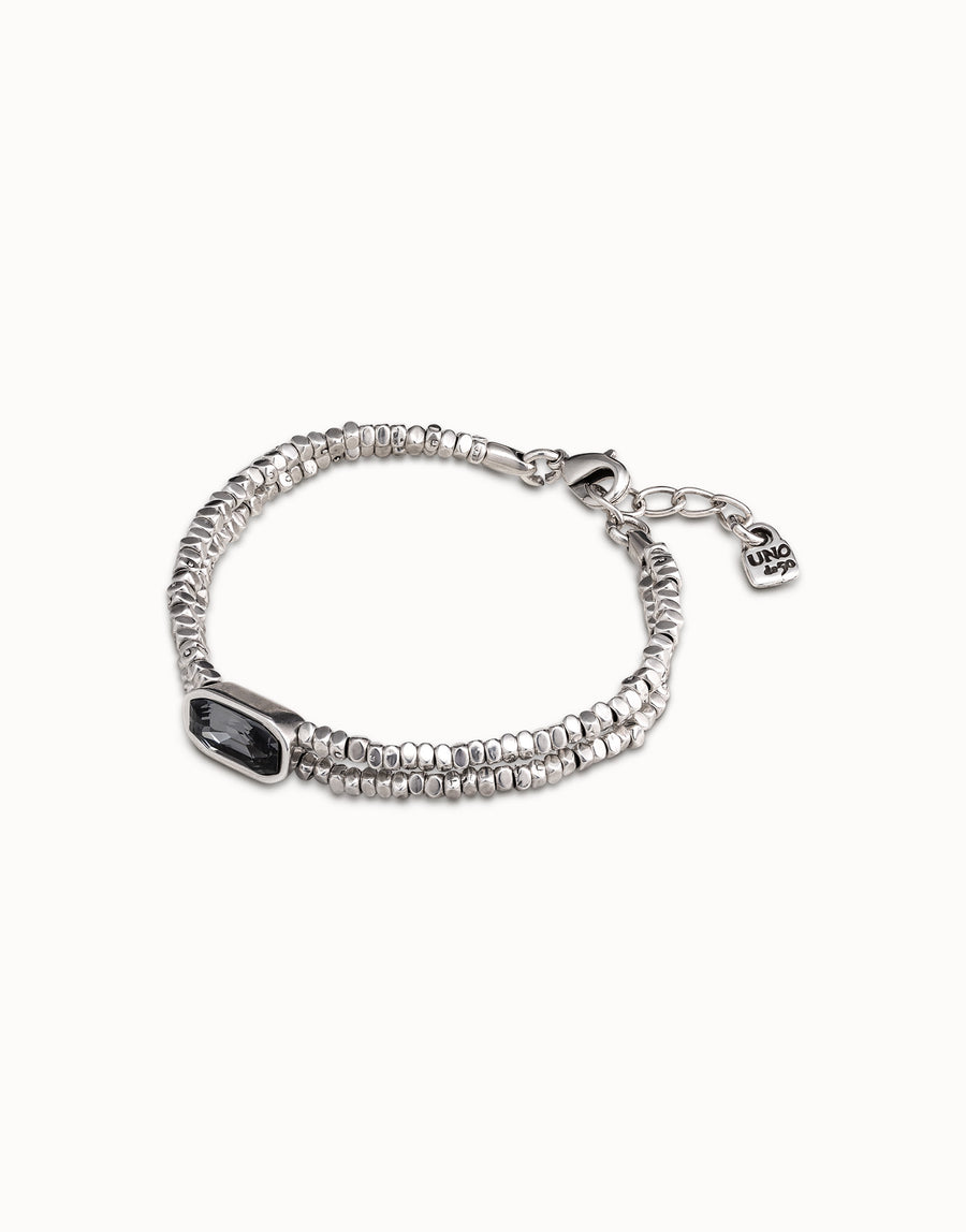 Silver Plated Beaded Smokey Crystal Double Strand Bracelet