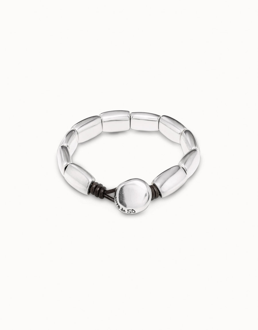 Silver Plated Pebble Bead Link Adjustable Bracelet