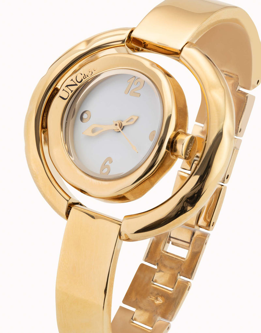 Gold Plated Ladies Double Dial Bangle Watch