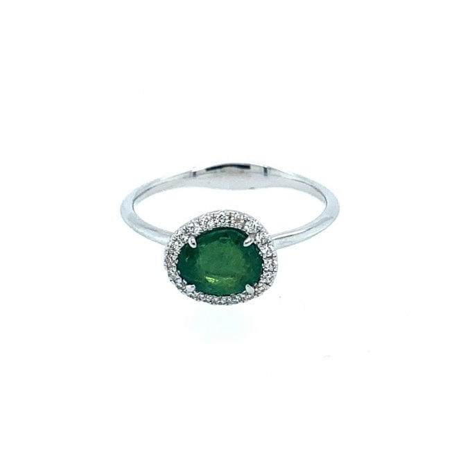 18ct White Gold Rose Cut Emerald Cluster Ring