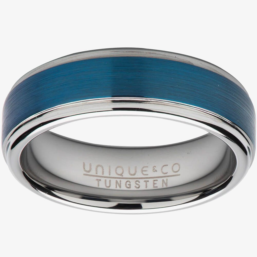 Unique Gents Tungsten 7mm Blue IP Ring