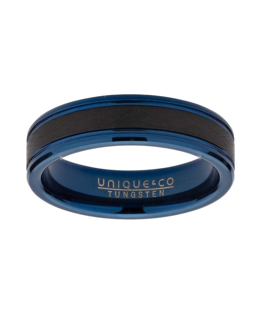 Tungsten Carbide Blue & Black IP Ring