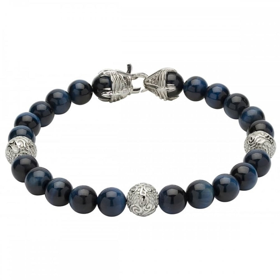 Unique Blue Tiger's Eye Beaded Steel Bracelet