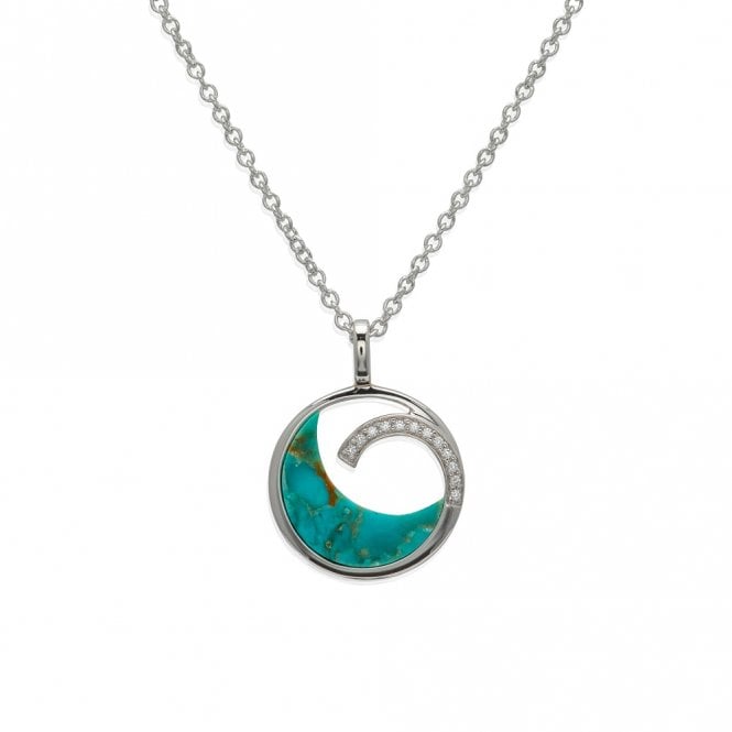 Unique Ladies Sterling Silver Turquoise & CZ Necklace